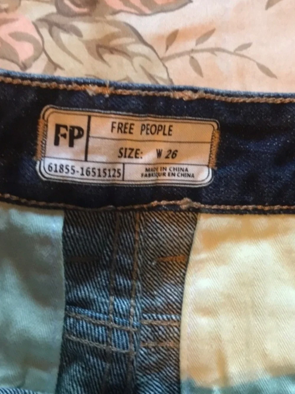 Free People Dark Blue Denim Shorts with White Pocket Trim